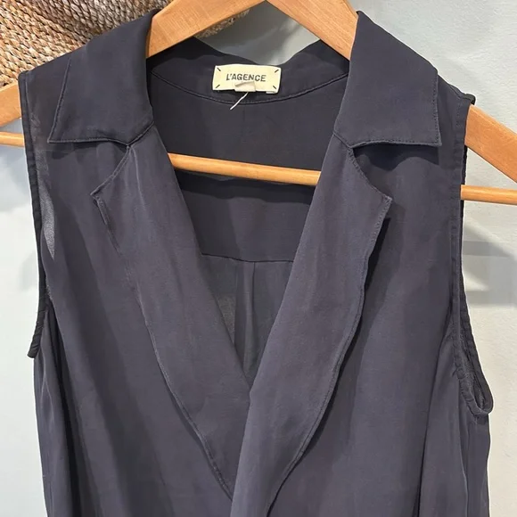 L'Agence Freja Sleeveless 100% Silk Draped Blouse. Blue Size S - Picture 3 of 8